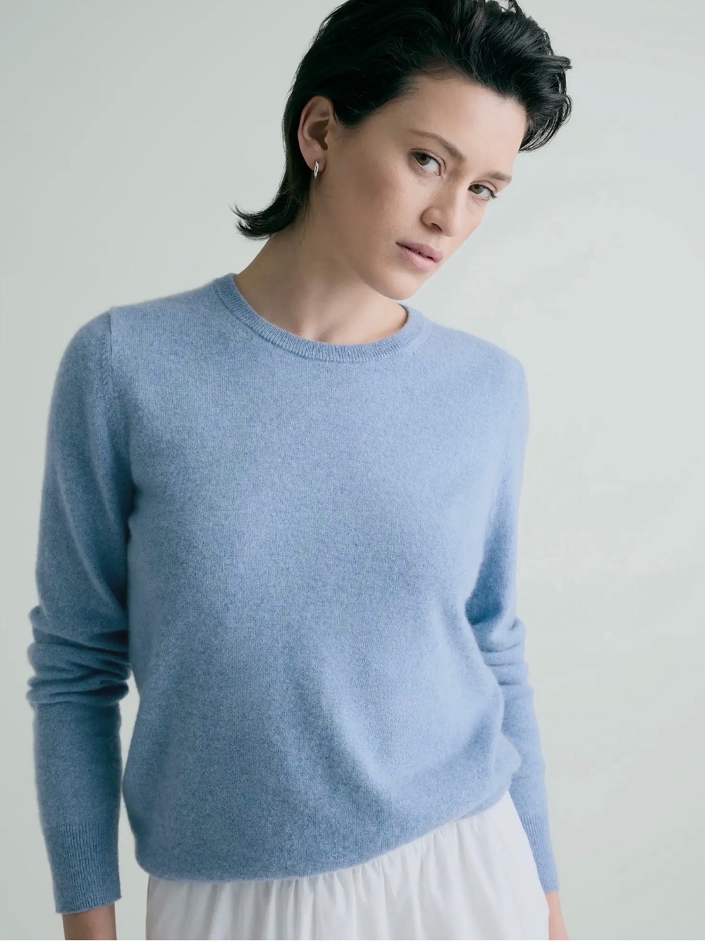 Quince Women’s Light Blue Mongolian Cashmere Crewneck Sweater